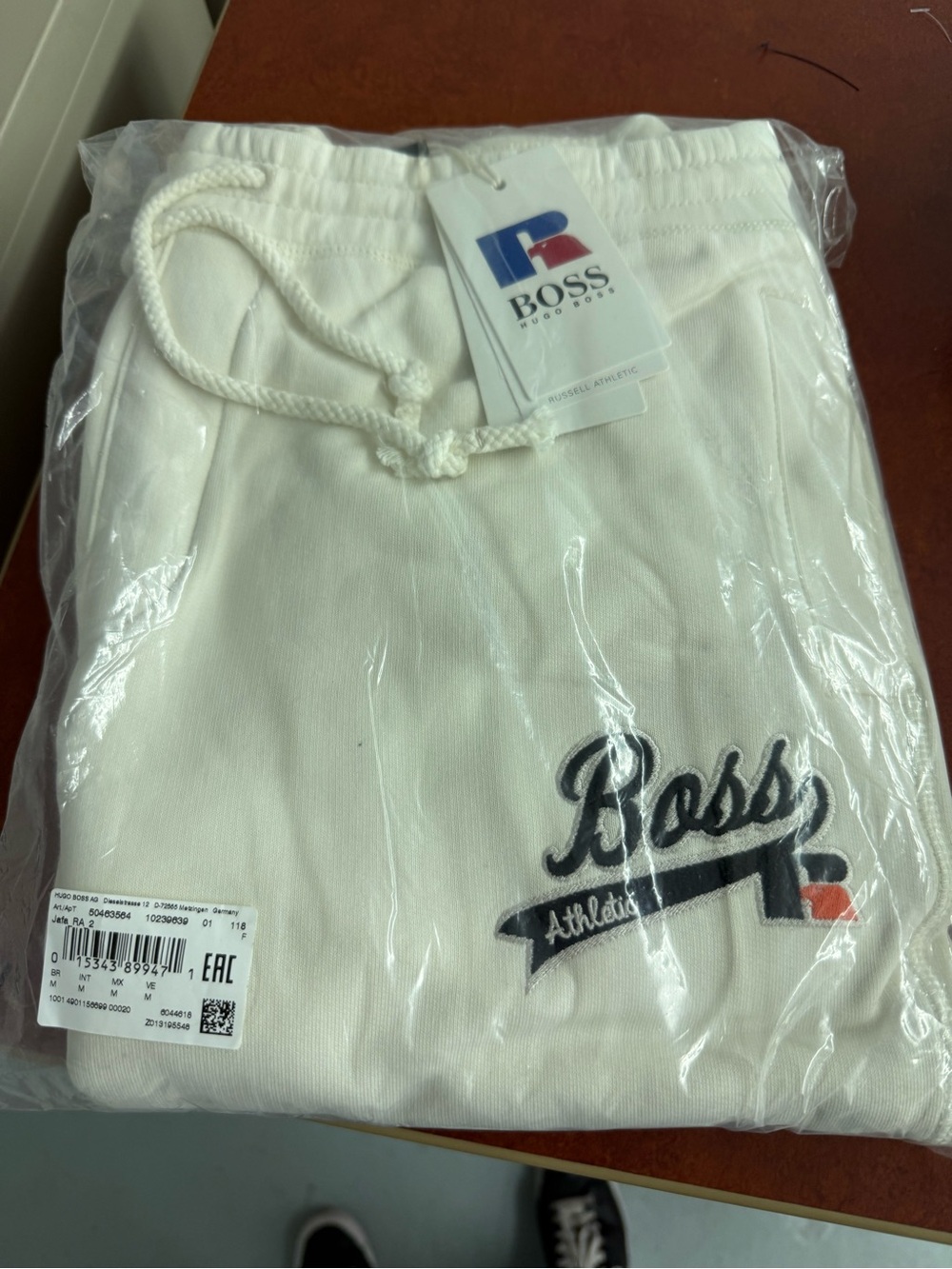 Boss White Logo Sweatpants with Navy & Red Detail